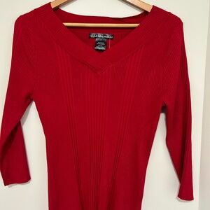 NWT Red V Neck 3/4 length sleeve top